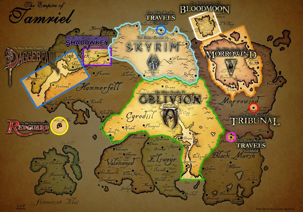 Regions of Tamriel that have served as the setting for Elder Scrolls games