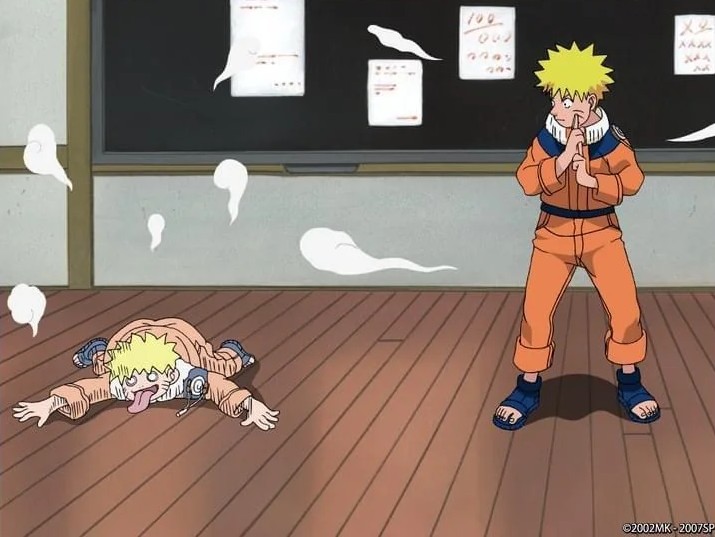 Naruto's failed clone lying limp on the exam room floor