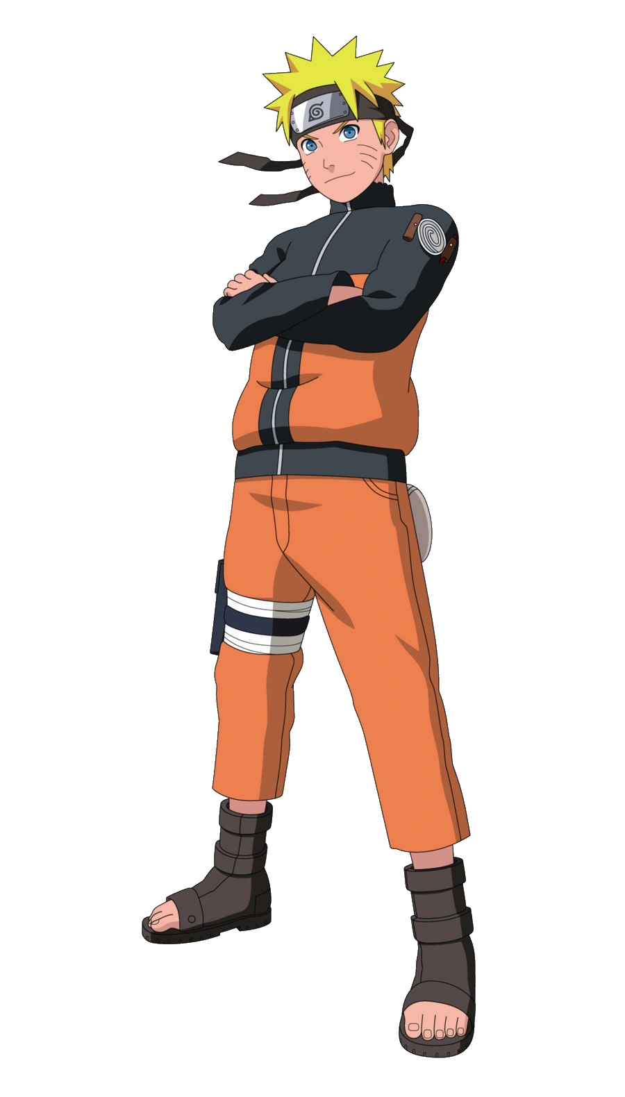 Naruto Uzumaki grinning, wearing his orange jumpsuit and goggles